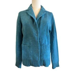 ANTHROPOLOGIE Lambswool Sweater Blazer | Blue Turquoise Autumn Cardigan | MEDIUM